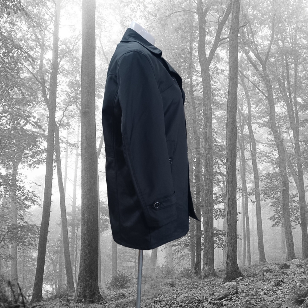 Black Windbreaker Trench Jacket Classic Raincoat Traditional Dress Sport Coat - Picture 5 of 9
